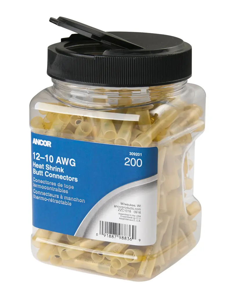 Ancor 12-10 Butt Connector Heat Shrink Yellow 200 Pack Jar 1