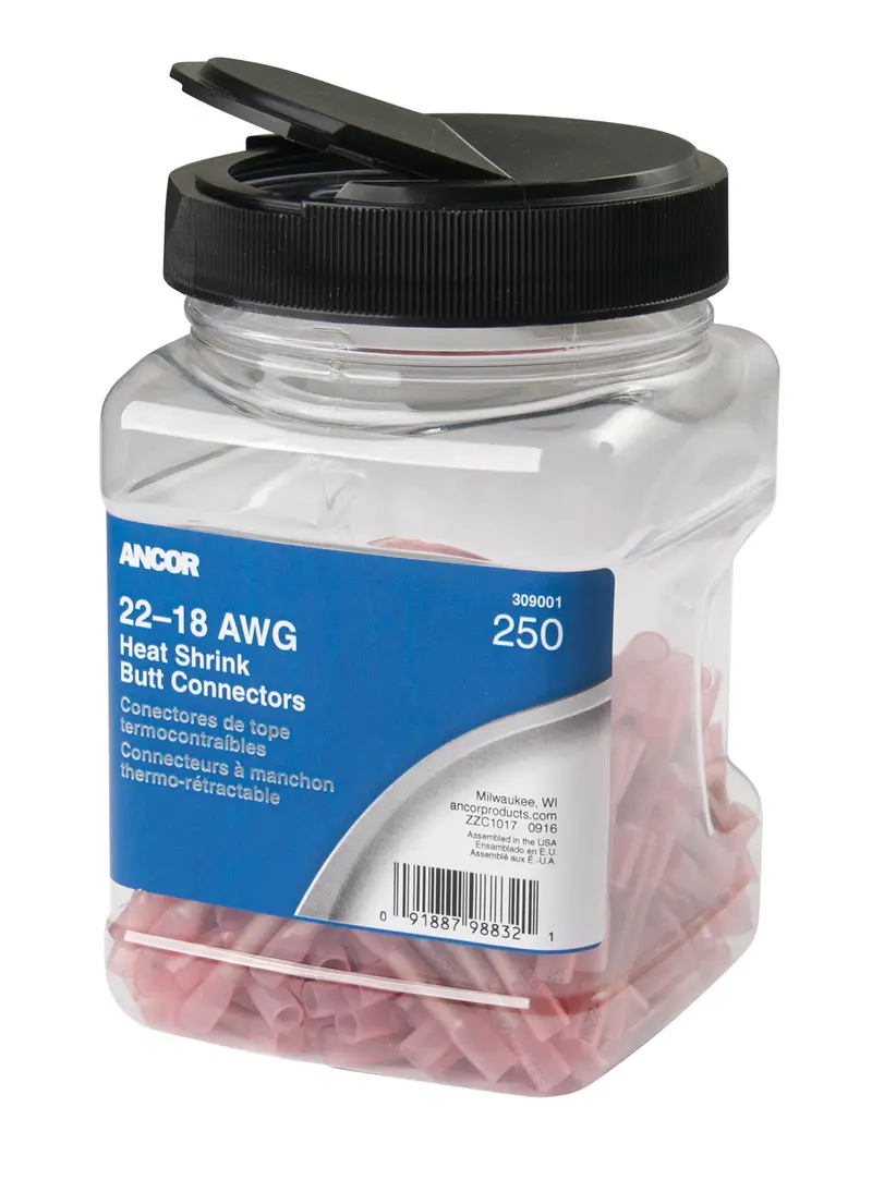 Ancor 22-18 Butt Connector Heat Shrink Red 250 Pack Jar 1