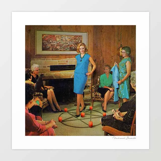 'Aunt Sadie's Fashion Conscious Group' Art Print By Vertigo Artography | Surreal Occult Witchy 1960S Dark Kitsch Wall Art 1