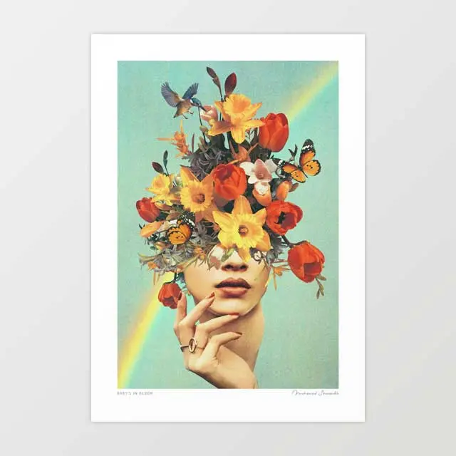 'Baby's In Bloom' Art Print By Vertigo Artography | Surreal Floral Portrait Botanical Flower Head Wall Art 1