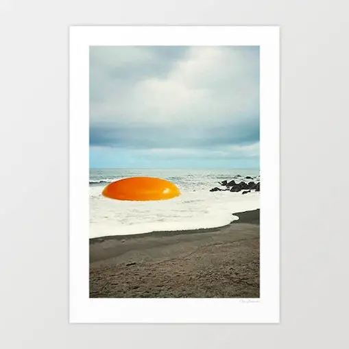 'Beach Egg' Art Print By Vertigo Artography | Surreal Coastal Food Wall Art Quirky Kitchen Decor 1