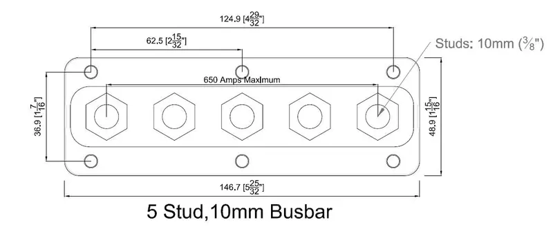 Bep Heavy Duty Buss Bar 5 3/8In Studs 650 Amp 1