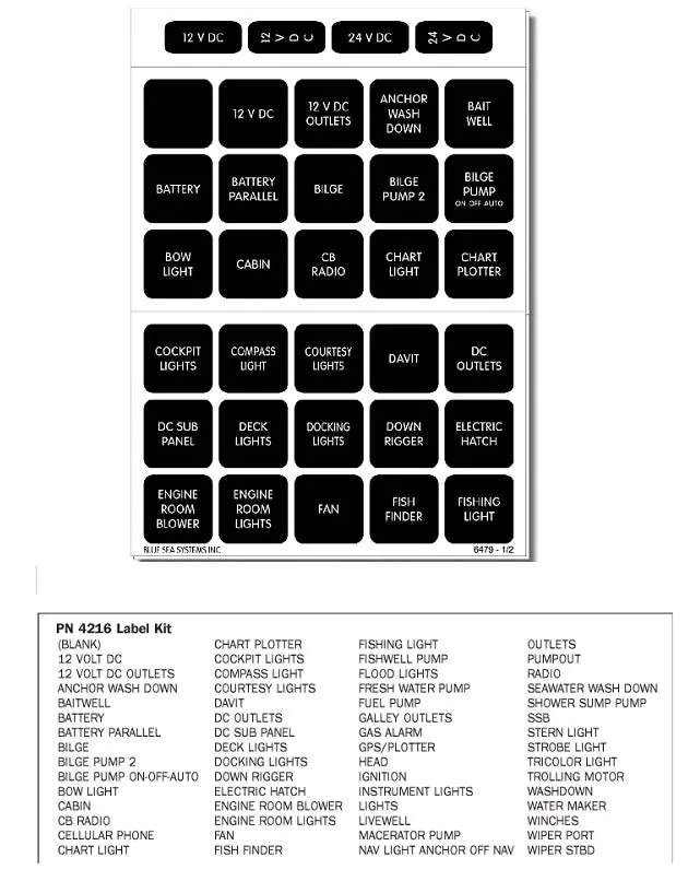 Blue Sea 4216 Label Kit Dc H2o 60 Square Black 1