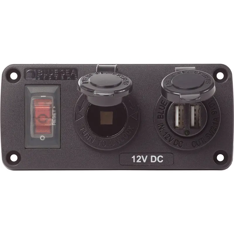 Blue Sea 4363 Water Resistant Usb Accessory Panels - 15A Circuit Breaker, 12V Socket, 2.1A Dual Usb Charger [4363] 1