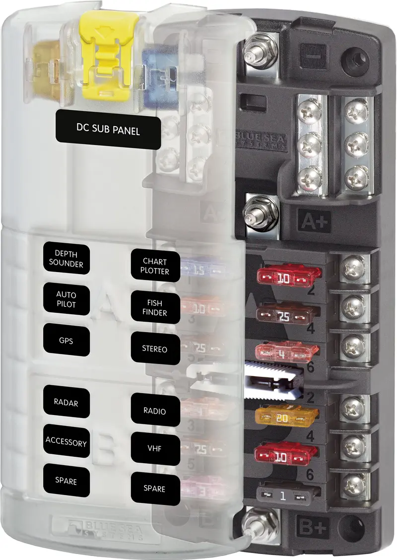 Blue Sea 5032 12-Gang 2-Group Fuse Block St Ato/Atc Negative Bus And Cover 1