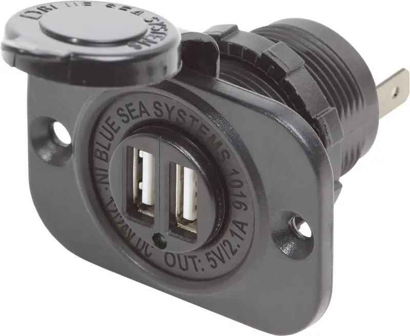 Blue Sea Dual Usb 2.1A Charger Port 12/24Vdc Socket Mount, Black 1