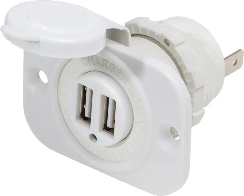Blue Sea Dual Usb 2.1A Charger Port 12/24Vdc Socket Mount, White 1