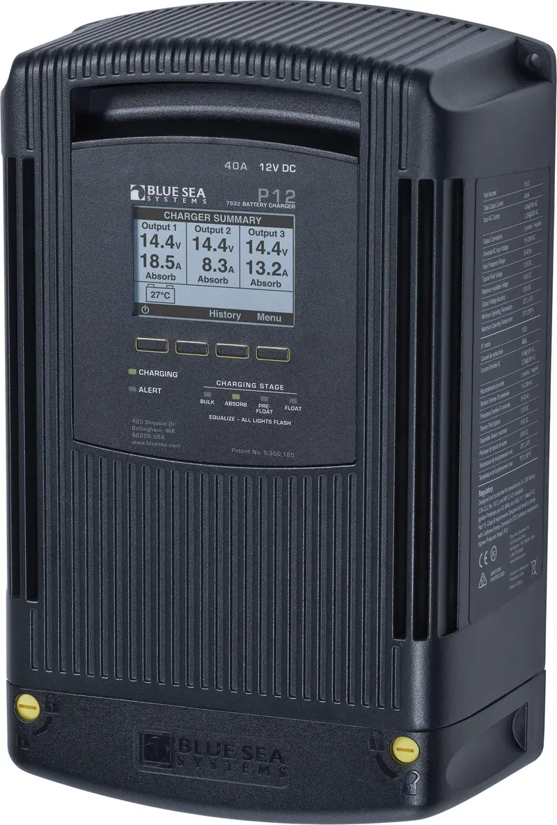Blue Sea P12 Battery Charger 12V Output 120/230V Input 40Amp 3 Bank 1