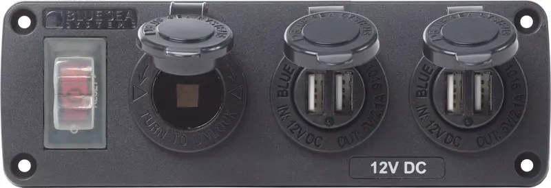 Blue Sea Water-Resistant 12V 15A Circuit Accessory Panel 12V Socket And Dual Usb X 2 1