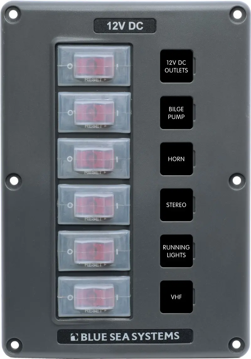 Blue Sea Water-Resistant 12V 6 Circuit Breaker Switch Panel 1