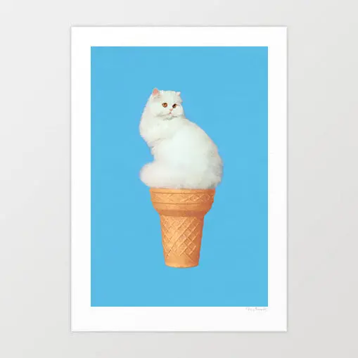 'Cat Ice Cream - Blue’ Art Print By Vertigo Artography | Funny Cat Wall Art Quirky Pop Art Decor 1
