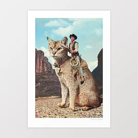 Cat Lone Ranger Art Print By Vertigo Artography | Funny Western Wall Art Rodeo Cat Desert Decor 1