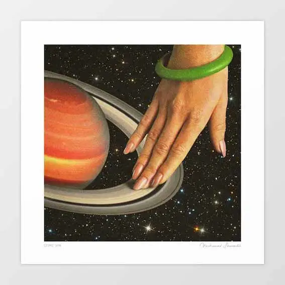 'Cosmic Spin' Art Print By Vertigo Artography | Surreal Saturn Vinyl Record Retro Space Music Wall Art 1