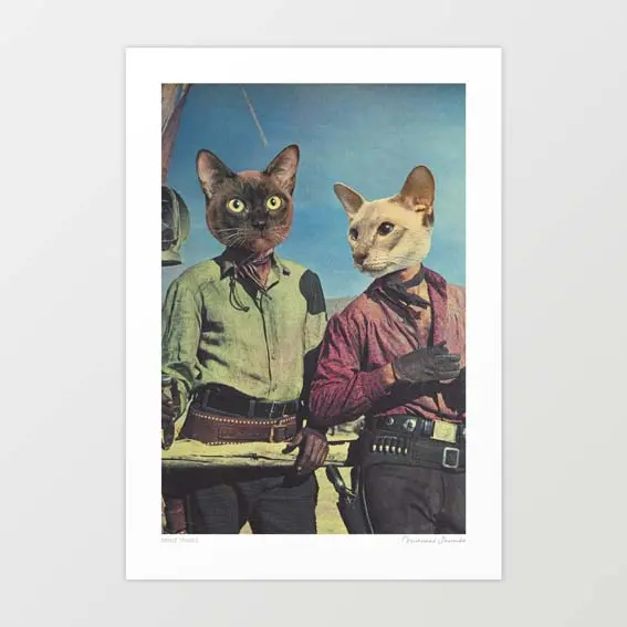 'Cowboy Cats - Double Trouble' Art Print By Vertigo Artography | Surreal Funny Cat Western Quirky Wall Art 1