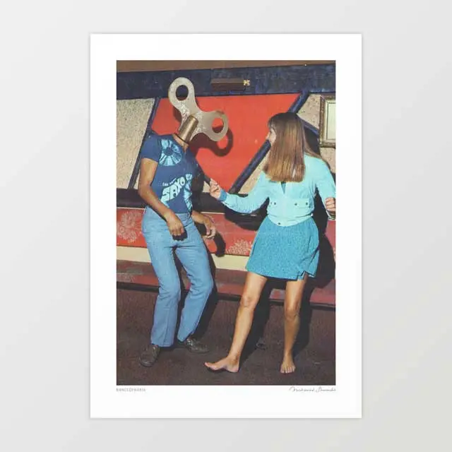 'Danceophobia' Art Print By Vertigo Artography | Surreal 1970S Disco Vintage Clockwork Wind-Up Funny Dark Humour Dance Wall Art 1