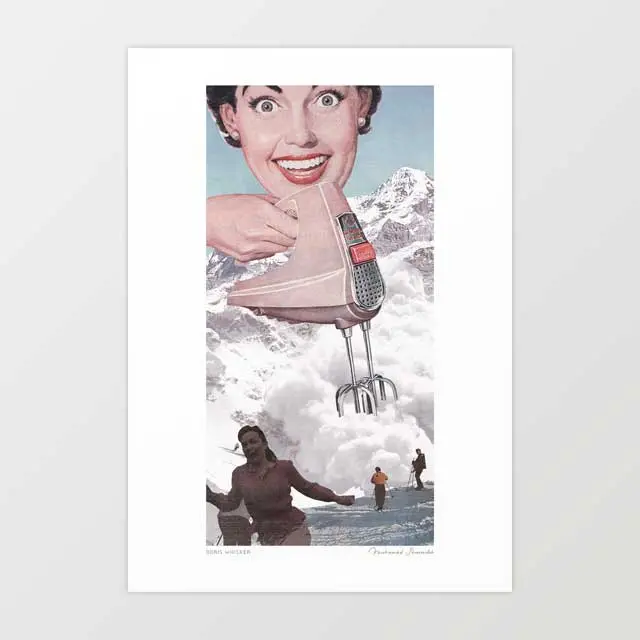 'Doris Whisker' Art Print By Vertigo Artography | Surreal Retro Housewife Mixer Alpine Avalanche Kitsch Wall Art 1
