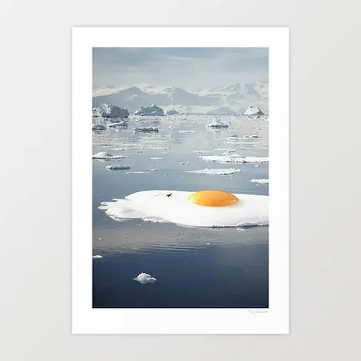 'Egg-Berg' Art Print By Vertigo Artography | Surreal Climate Change Egg Iceberg Quirky Wall Art 1