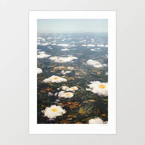 ‘Eggy Clouds’ Whimsical Surreal Art Print – Playful Egg-Shaped Cumulus Sky Scene by Vertigo Artography
