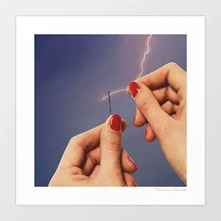 Elysian Thread Art Print By Vertigo Artography I Surreal Lightning Needle Sewing Wall Art 1