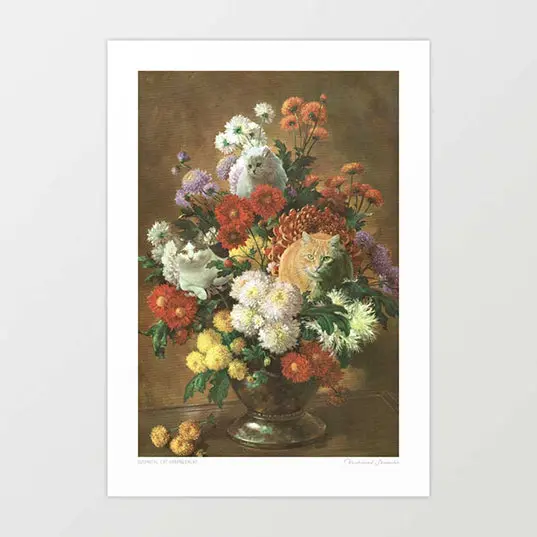 'Flower Cats - Botanical Cat Arrangement' Art Print By Vertigo Artography 1