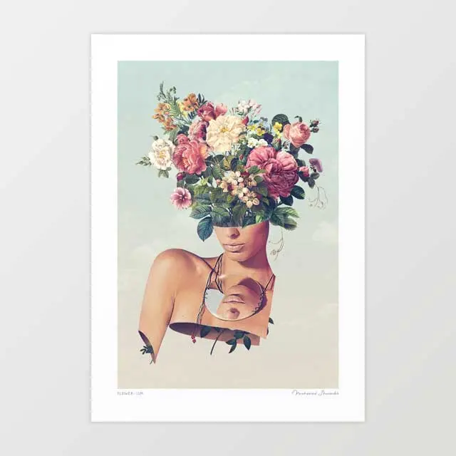 'Flower-Ism' Art Print By Vertigo Artography | Surreal Floral Woman Portrait Botanical Feminist Wall Art 1