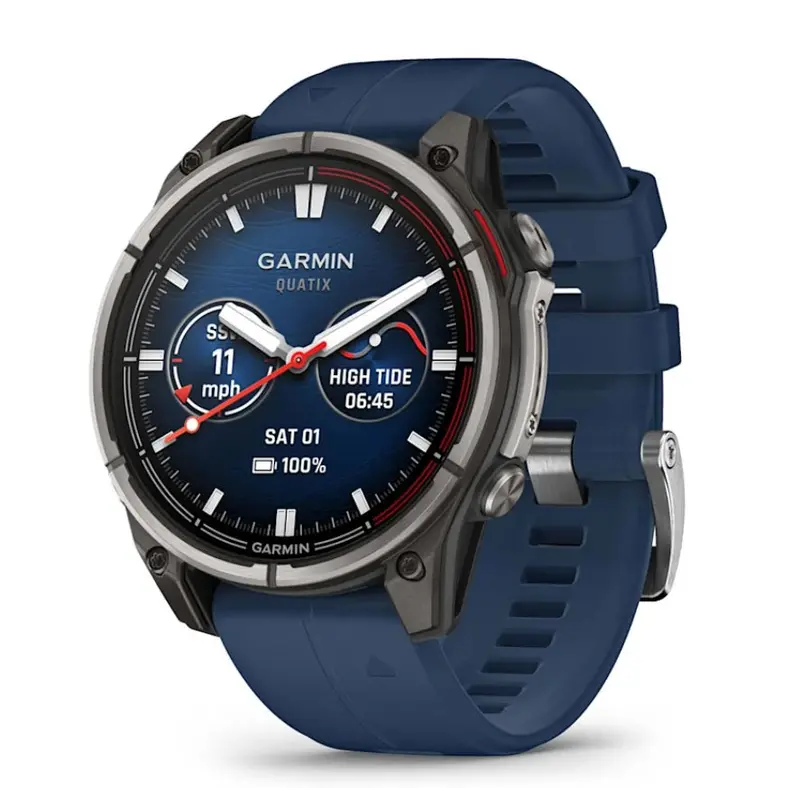 Garmin Quatix 8 47Mm Amoled Smartwatch Titanium Bezel Captain Blue Silicone Band 1