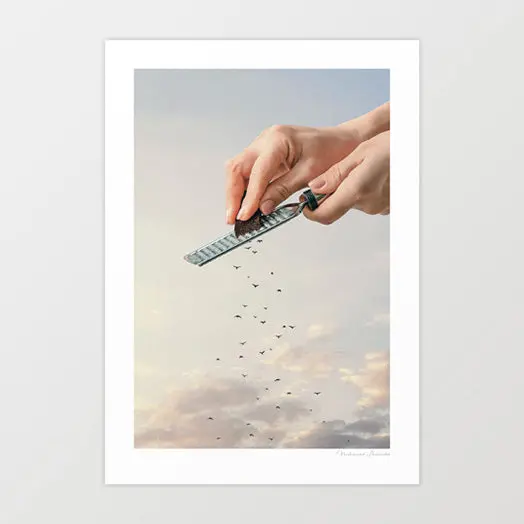 Garnished Flock Art Print By Vertigo Artography | Surreal Chocolate Birds Wall Art Kitchen Bakery Decor 1