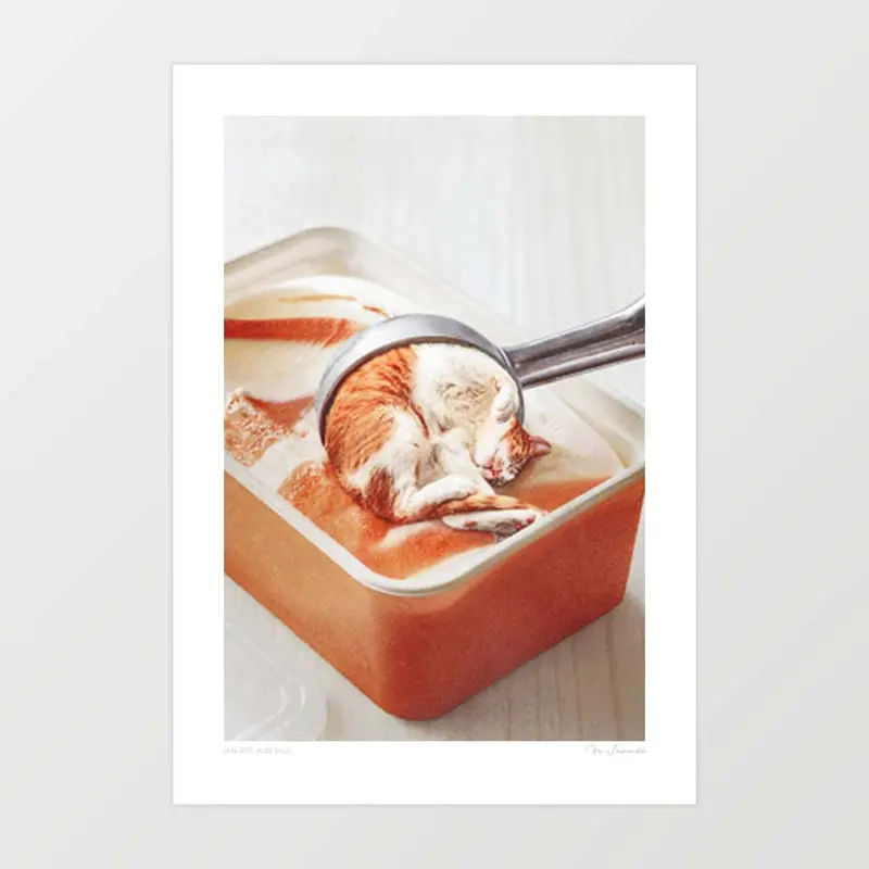 'Ginger Ice Cream Tabby Cat' Art Print By Vertigo Artography | Whimsical Cat Wall Art Quirky Animal Decor 1