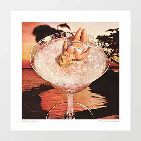 'Glitter Pink Margarita' Art Print By Vertigo Artography | Retro Pin-Up Cocktail Wall Art Bar Bachelorette Decor 1