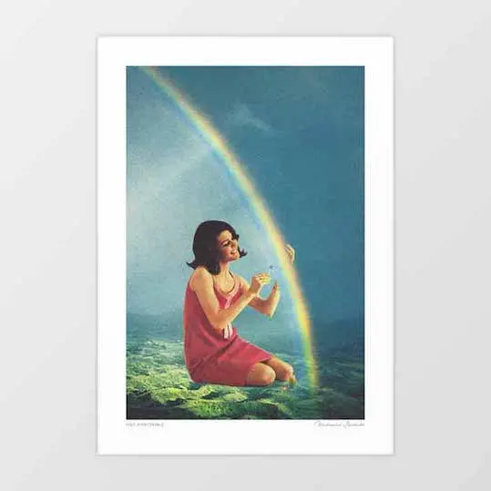 'High Maintenance' Art Print By Vertigo Artography | Surreal Vintage Rainbow 1960S Figure Romantic Atmospheric Dreamy Print 1