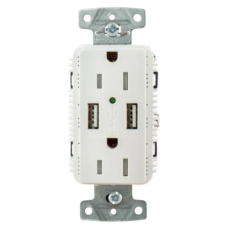 Hubbell Usb15a5w White Outlet Dual 15 Amp 125V 2-Pole And Dual 5 Amp 5V Usb Ports 1