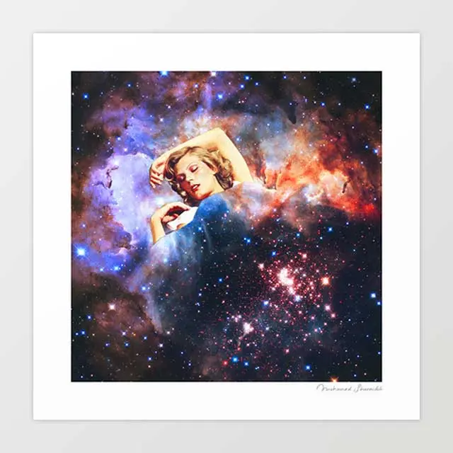 'In Your Dreams' Art Print By Vertigo Artography | Surreal Cosmic Space Nebula Dreamy Vintage Feminine Romantic Wall Art 1
