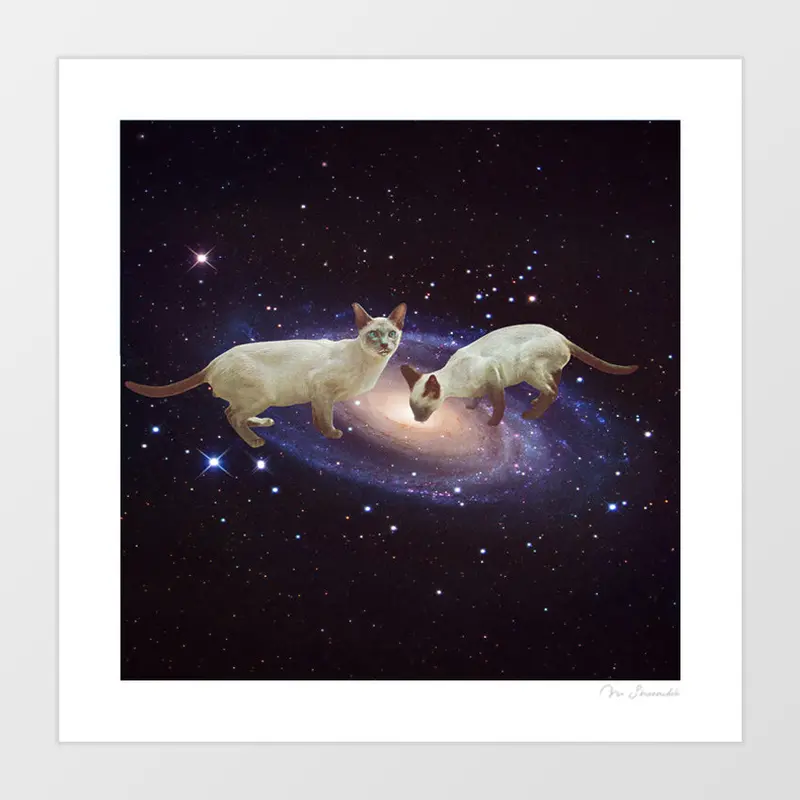 Interstellar Lickers Milky Cat Lap Art Print – Cosmic Space Cat Poster by Vertigo Artography