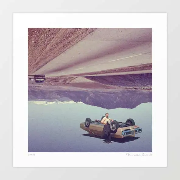 'Joyride' Art Print By Vertigo Artography | Surreal Upside Down Car Desert Highway Quirky Wall Art 1