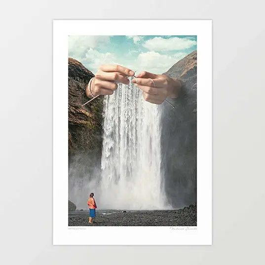 Knitted Waterfall Art Print By Vertigo Artography | Surreal Nature Wall Art Knitting Craft Room Decor 1