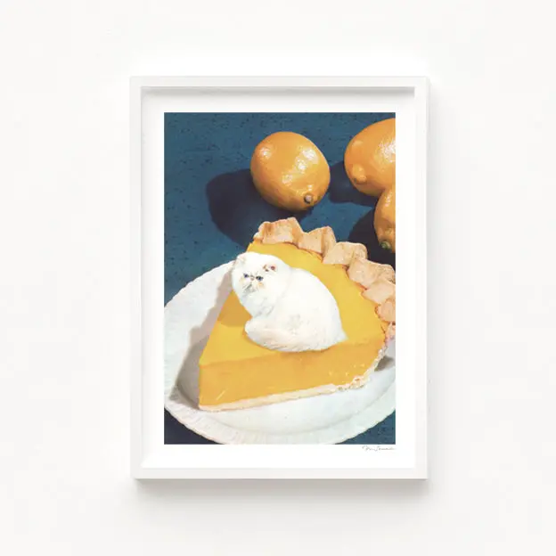 'Lemon Meow Pie' Art Print By Vertigo Artography | Funny Cat Wall Art Quirky Kitchen Dessert Decor 2