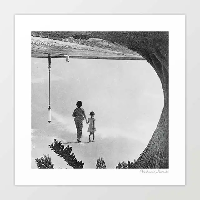 'Let's Go For A Walk' Art Print By Vertigo Artography | Surreal Black & White Mother Child Emotional Wall Art 1
