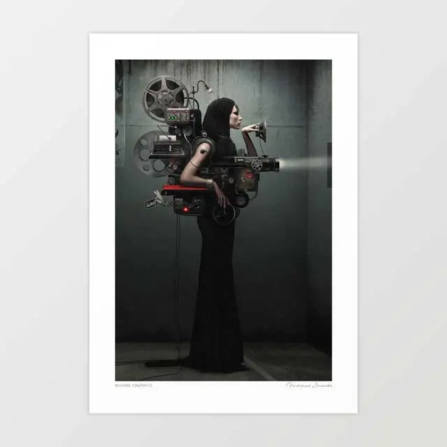 'Madame Cinematic' Art Print By Vertigo Artography | Surreal Steampunk Cinema Film Reel Dark Fashion Noir Editorial Wall Art 1