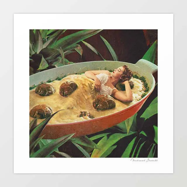 'Meatball Extravaganza' Art Print By Vertigo Artography | Surreal Retro Pin-Up Italian Food Spaghetti Kitsch Wall Art 1