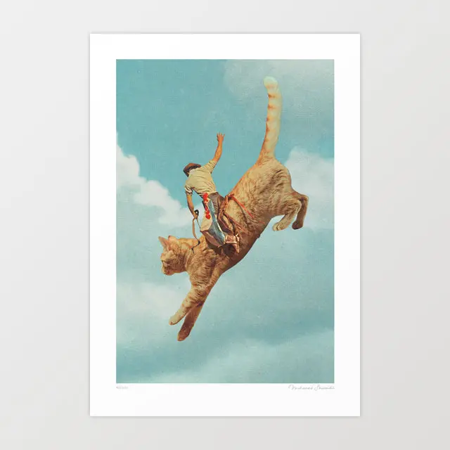 ‘Meehaw - Rodeo Cat' Art Print By Vertigo Artography | Funny Western Wall Art Cowboy Cat Yeehaw Ranch Decor 1