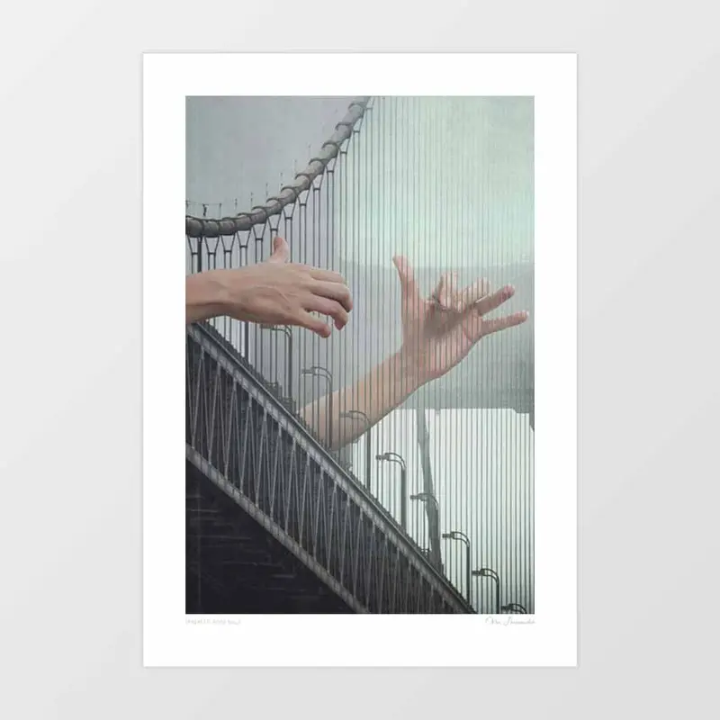 'Melodic Bridge - Harp' Art Print By Vertigo Artography | Surreal Music Bridge Coastal Moody Wall Art 1