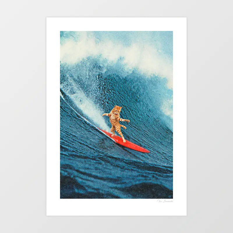 'Meowmi Vice - Surfing Ginger Cat' Art Print By Vertigo Artography | Retro Wave Cat Poster Funny Cat Wall Art 1