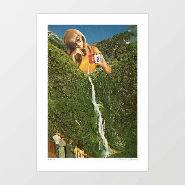 'Milky Falls' Art Print By Vertigo Artography | Surreal Retro Waterfall Milk Kitsch Food Wall Art 1