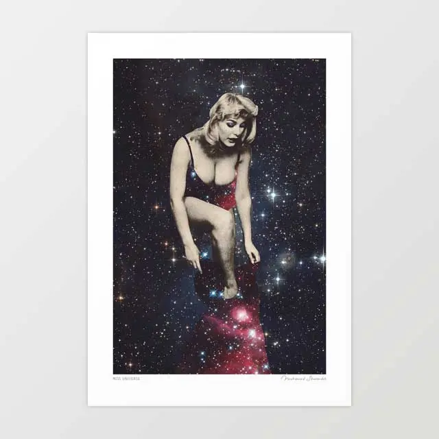'Miss Universe' Art Print By Vertigo Artography | Retro Pin-Up Space Galaxy Cosmic Surreal Glamour Wall Art 1