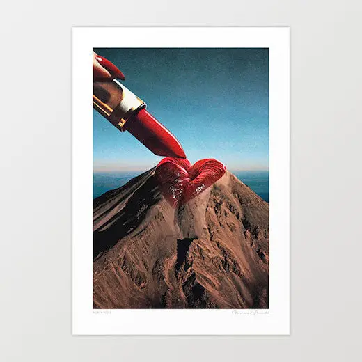 'Mountin Rouge' Art Print By Vertigo Artography |Surreal Red Lips Volcano Wall Art Sensual Bedroom Decor Bold Gift 1