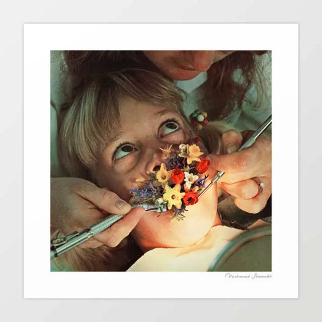 'Oral Floral' Art Print By Vertigo Artography | Surreal Dental Floral Funny Vintage Medical Dark Humour Quirky Bold Wall Art 1