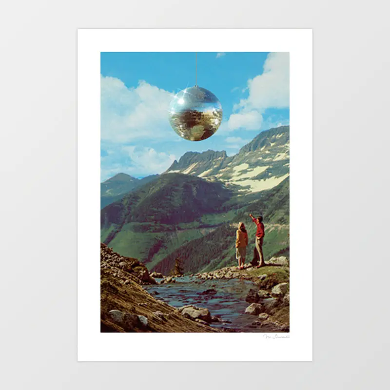 Peak Disco Boogie Art Print By Vertigo Artography | Retro Disco Ball Wall Art 70S Mountain Landscape Decor 1