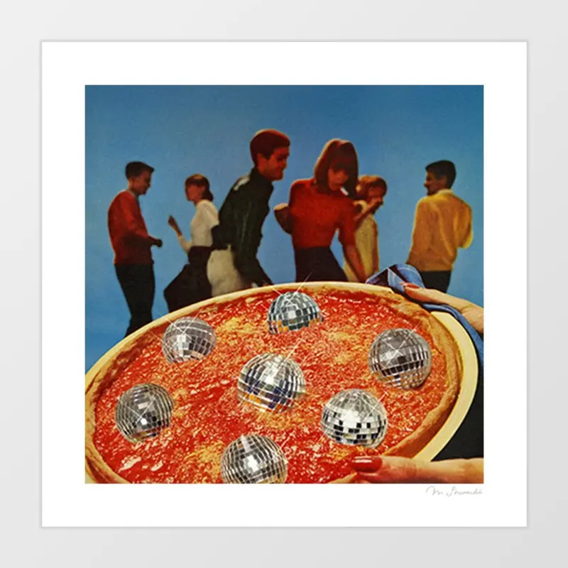 'Pizza A'la Disco' Art Print By Vertigo Artography | Retro Disco Ball Pizza Wall Art Funky Kitchen Decor 1