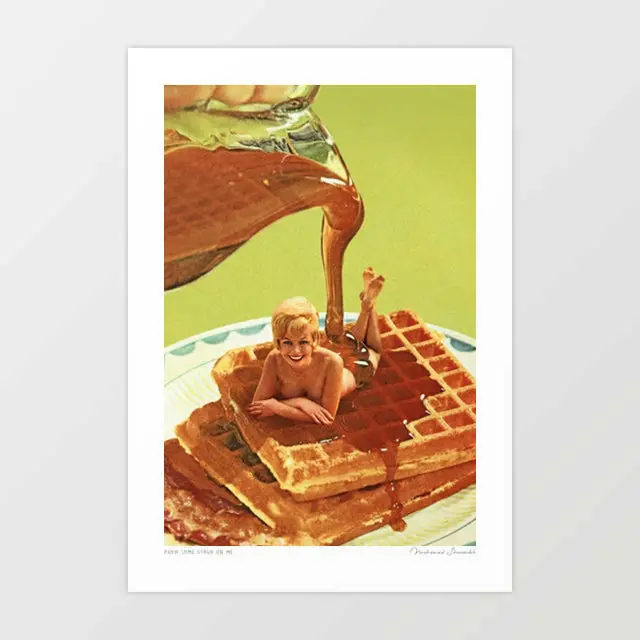 'Pour Some Syrup On Me' Art Print By Vertigo Artography | Surreal Retro Pin-Up Waffle Breakfast Kitsch Food Wall Art 1