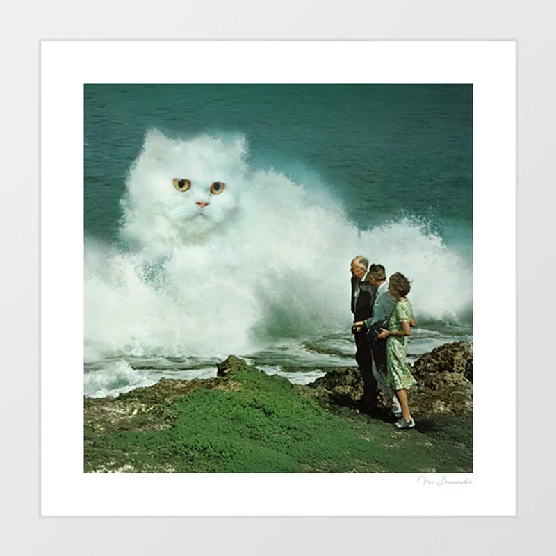 'Purr Fect Wave' Art Print By Vertigo Artography | Surreal Cat Ocean Wall Art Funny Animal Decor 1